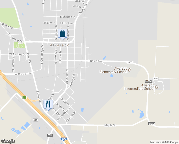 map of restaurants, bars, coffee shops, grocery stores, and more near 201 Ezell Street in Alvarado