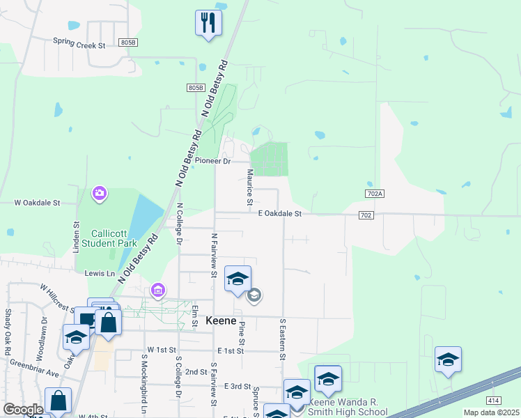 map of restaurants, bars, coffee shops, grocery stores, and more near 613 Maurice Street in Keene