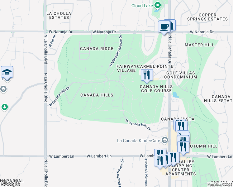 map of restaurants, bars, coffee shops, grocery stores, and more near 10824 North Glen Abbey Drive in Tucson