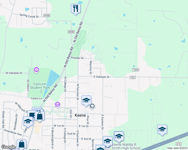 map of restaurants, bars, coffee shops, grocery stores, and more near 613 Maurice Street in Keene