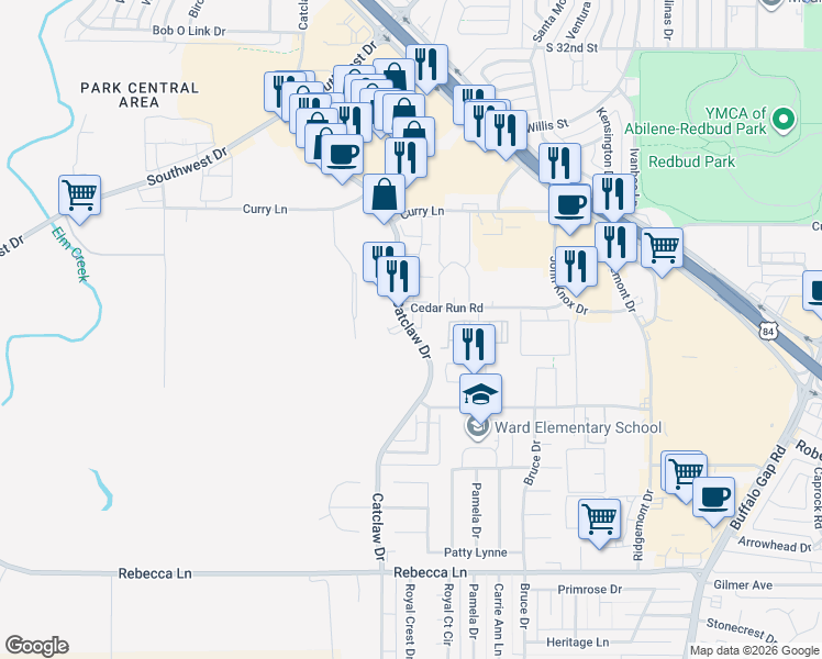 map of restaurants, bars, coffee shops, grocery stores, and more near 4063 Catclaw Drive in Abilene