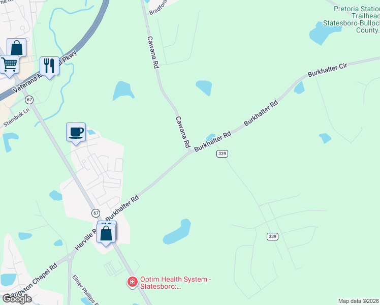 map of restaurants, bars, coffee shops, grocery stores, and more near 6979 Burkhalter Road in Statesboro