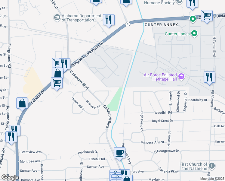 map of restaurants, bars, coffee shops, grocery stores, and more near 944 Grenada Drive in Montgomery
