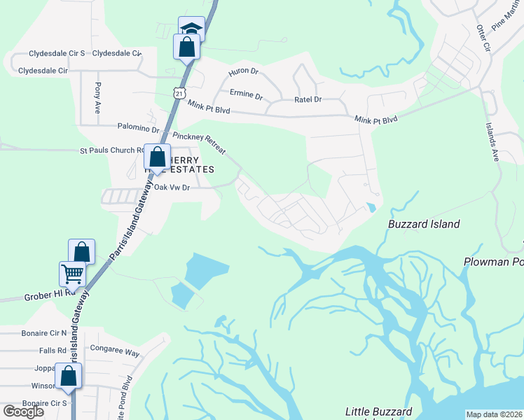 map of restaurants, bars, coffee shops, grocery stores, and more near 90 Ponvert Dr in Beaufort