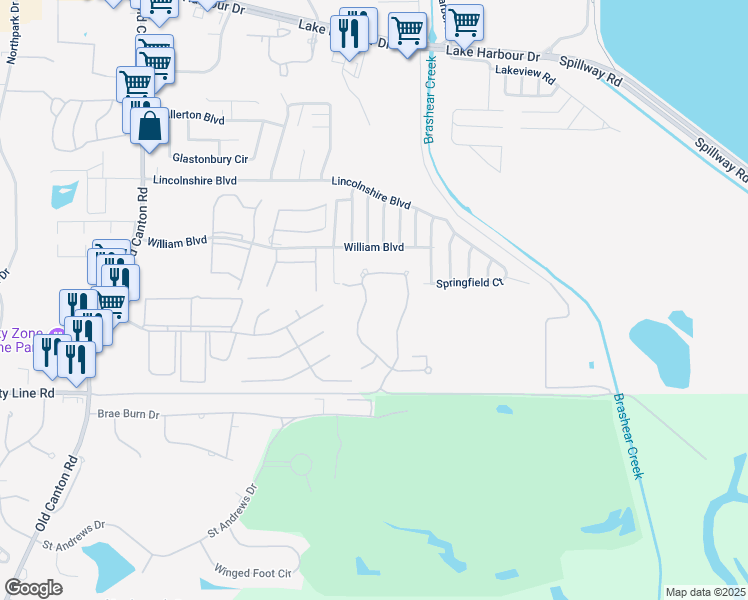 map of restaurants, bars, coffee shops, grocery stores, and more near 918 Montrose Drive in Ridgeland