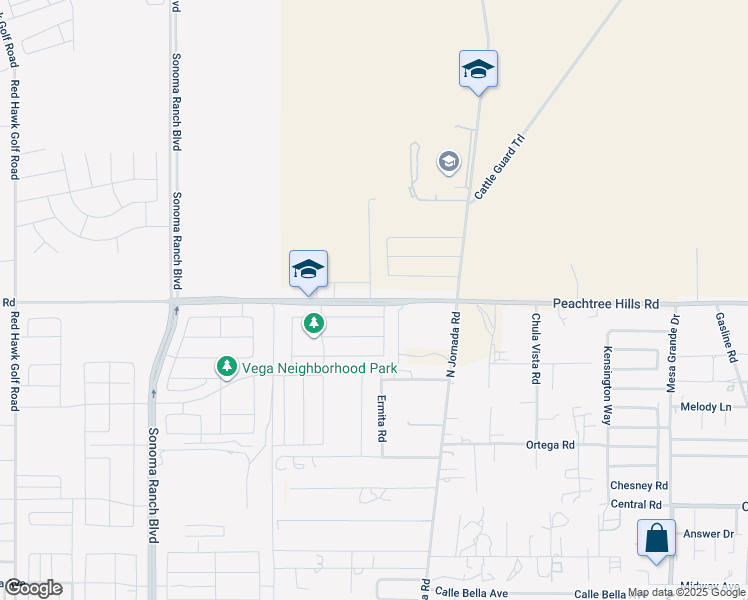 map of restaurants, bars, coffee shops, grocery stores, and more near 4936 Peachtree Hills Road in Las Cruces