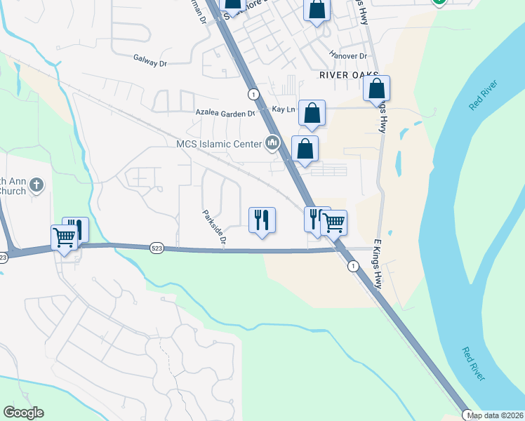 map of restaurants, bars, coffee shops, grocery stores, and more near 722 East Flournoy Lucas Road in Shreveport