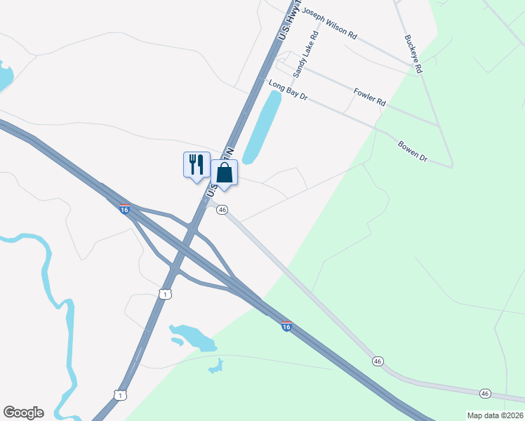 map of restaurants, bars, coffee shops, grocery stores, and more near 30 Long Bay Drive in Twin City