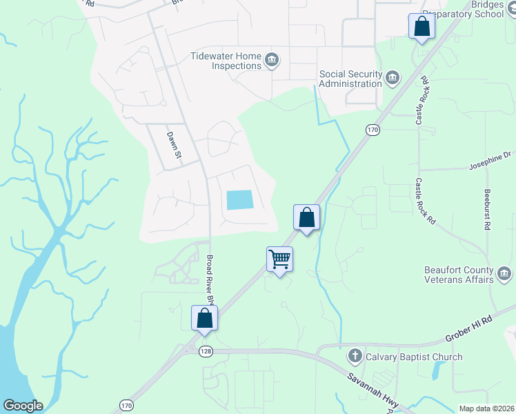 map of restaurants, bars, coffee shops, grocery stores, and more near 30 Chesterfield Drive in Beaufort