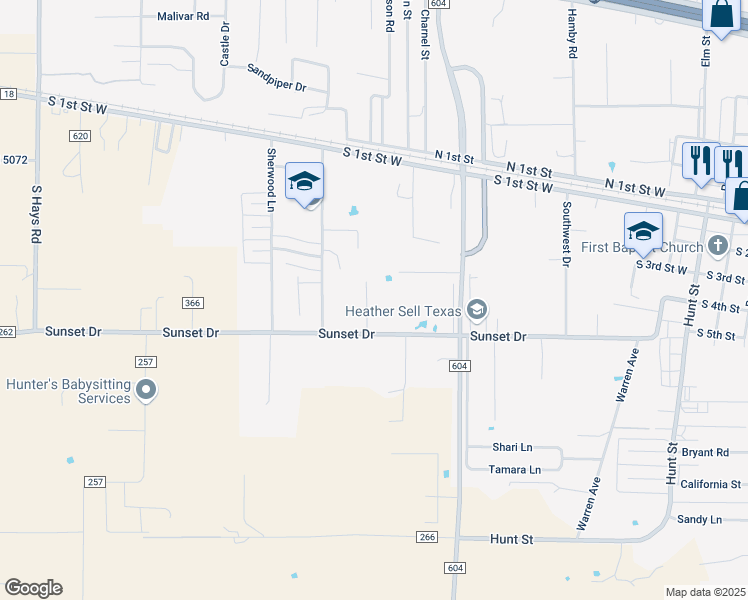 map of restaurants, bars, coffee shops, grocery stores, and more near 501 South and West Circle in Clyde
