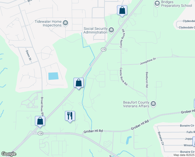 map of restaurants, bars, coffee shops, grocery stores, and more near 1015 Ashton Pointe Boulevard in Beaufort