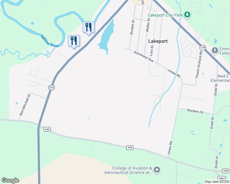 map of restaurants, bars, coffee shops, grocery stores, and more near Lakewood Drive in Longview