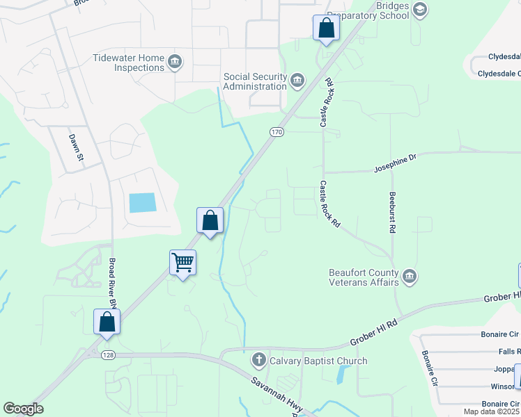 map of restaurants, bars, coffee shops, grocery stores, and more near 100 Ashton Pointe Boulevard in Beaufort