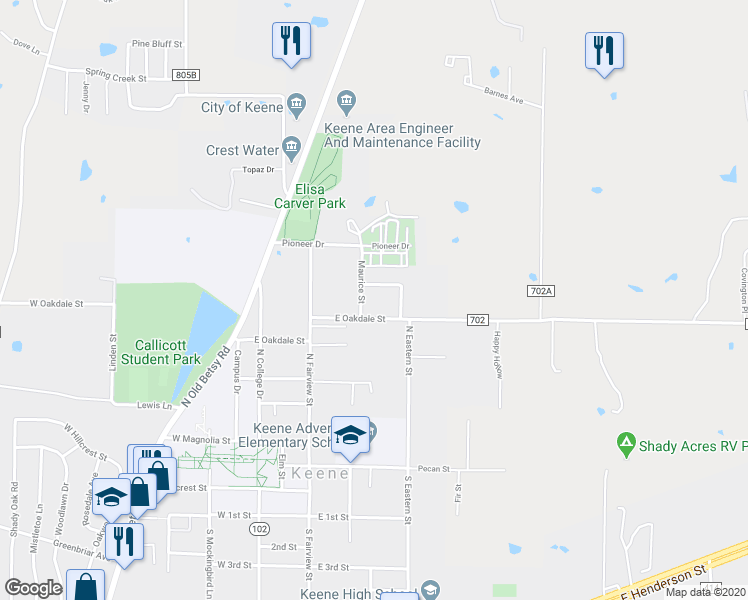 map of restaurants, bars, coffee shops, grocery stores, and more near 613 Maurice Street in Keene