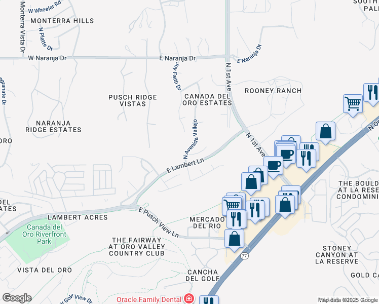 map of restaurants, bars, coffee shops, grocery stores, and more near 501 East Channel View Place in Oro Valley
