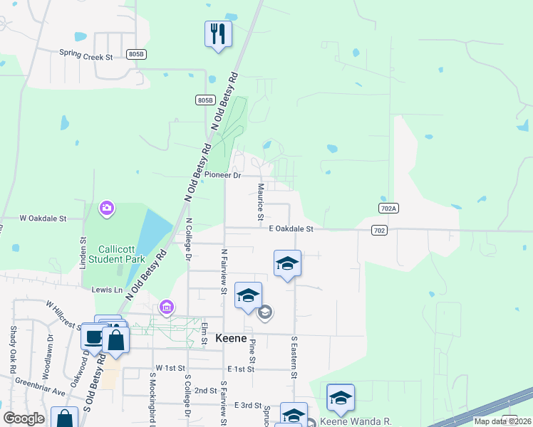 map of restaurants, bars, coffee shops, grocery stores, and more near 607 Maurice Street in Keene