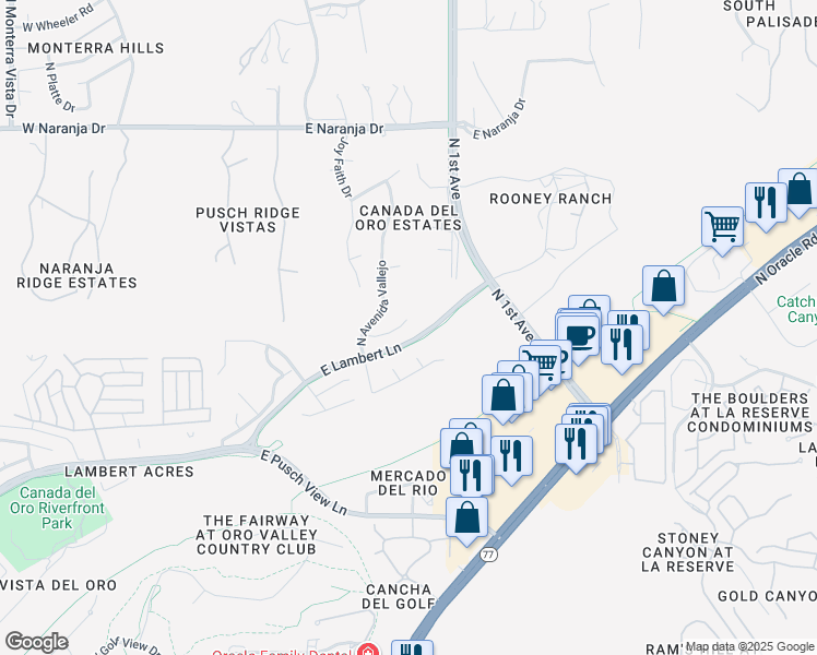 map of restaurants, bars, coffee shops, grocery stores, and more near 554 East Channel View Place in Oro Valley