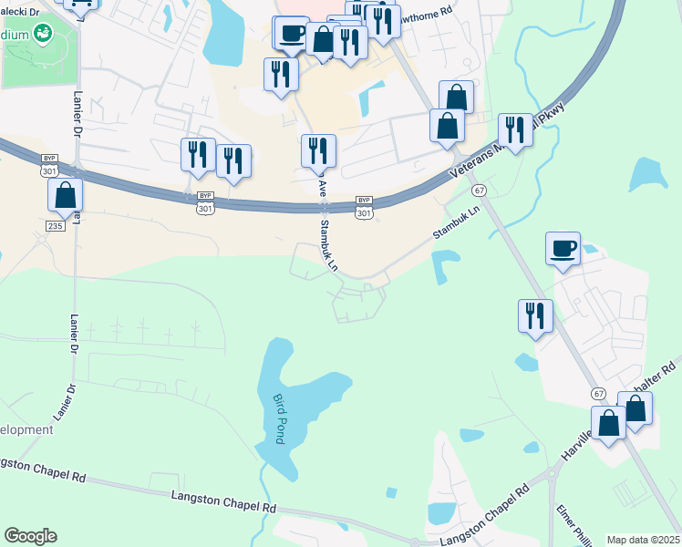 map of restaurants, bars, coffee shops, grocery stores, and more near 3001 Stambuk Lane in Statesboro