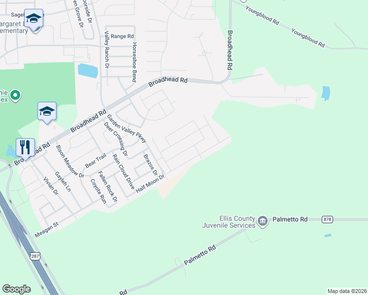 map of restaurants, bars, coffee shops, grocery stores, and more near 179 Half Moon Drive in Waxahachie