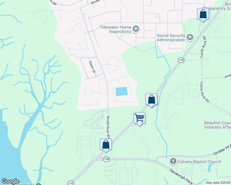 map of restaurants, bars, coffee shops, grocery stores, and more near 7 Chesterfield Lake Drive in Beaufort