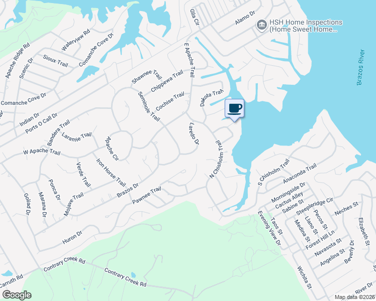 map of restaurants, bars, coffee shops, grocery stores, and more near 1306 Laredo Drive in Granbury