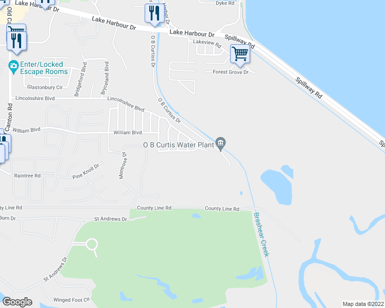 map of restaurants, bars, coffee shops, grocery stores, and more near 861 Springfield Court in Ridgeland