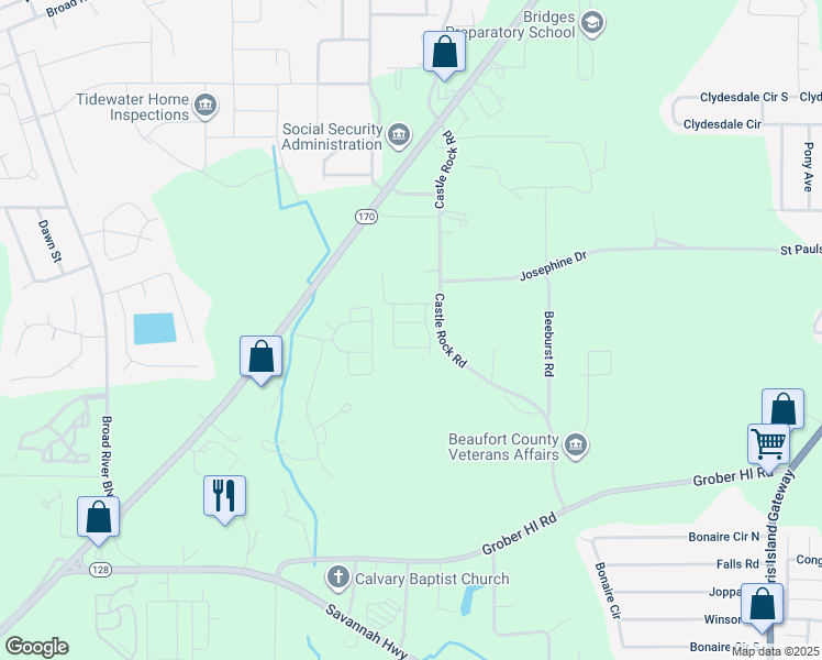 map of restaurants, bars, coffee shops, grocery stores, and more near 21 Windsong Road in Beaufort
