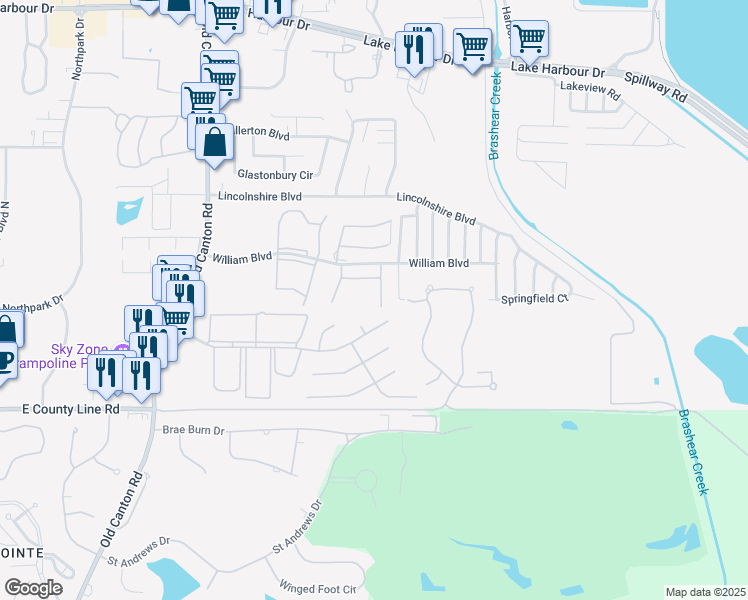 map of restaurants, bars, coffee shops, grocery stores, and more near 879 William Boulevard in Ridgeland