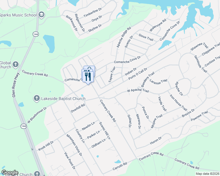 map of restaurants, bars, coffee shops, grocery stores, and more near 818 Ports O Call Drive in Granbury