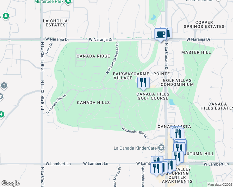 map of restaurants, bars, coffee shops, grocery stores, and more near 10840 North Torey Lane in Tucson