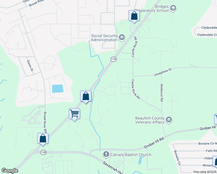 map of restaurants, bars, coffee shops, grocery stores, and more near 1015 Ashton Pointe Boulevard in Beaufort