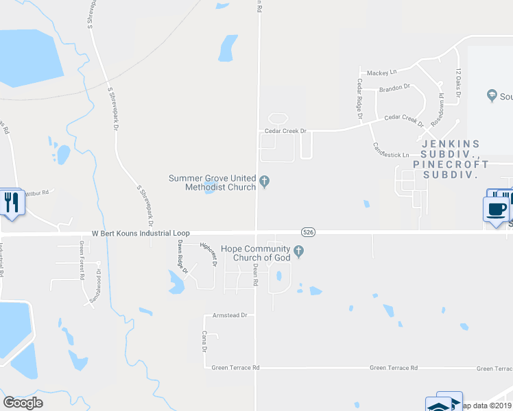 map of restaurants, bars, coffee shops, grocery stores, and more near Dean Road in Shreveport