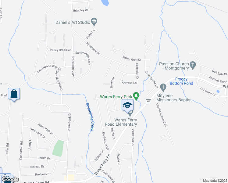map of restaurants, bars, coffee shops, grocery stores, and more near 944 David Drive in Montgomery