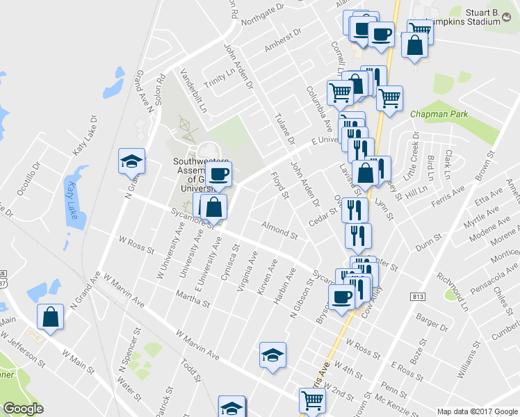 map of restaurants, bars, coffee shops, grocery stores, and more near 429 Cynisca Street in Waxahachie