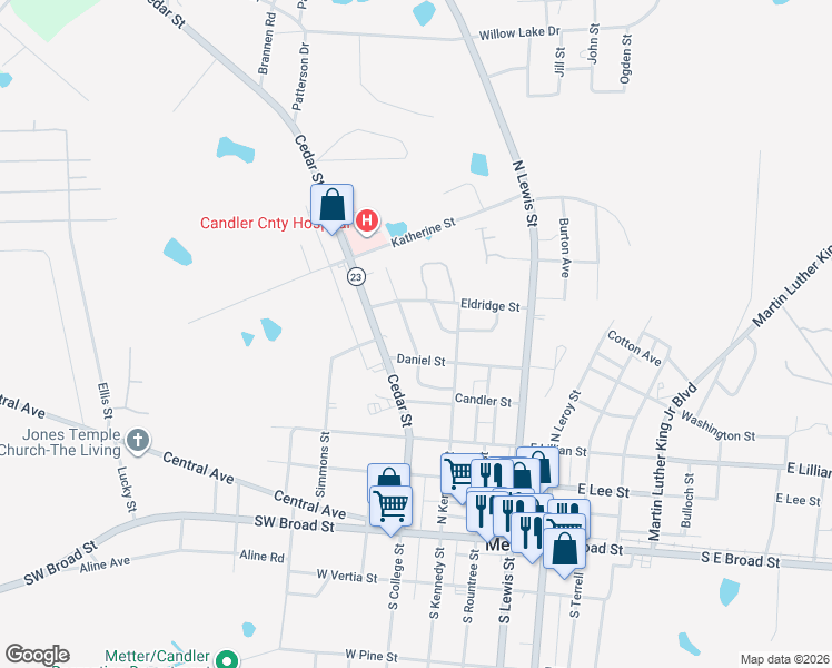 map of restaurants, bars, coffee shops, grocery stores, and more near 195 Eldridge Street in Metter