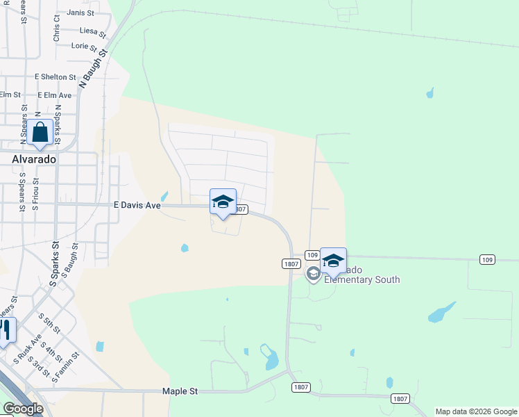 map of restaurants, bars, coffee shops, grocery stores, and more near 329 White Tail Lane in Alvarado