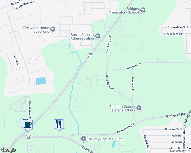 map of restaurants, bars, coffee shops, grocery stores, and more near 37 Windsong Road in Beaufort