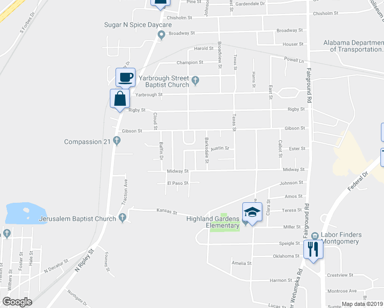 map of restaurants, bars, coffee shops, grocery stores, and more near 3051 Barksdale Street in Montgomery