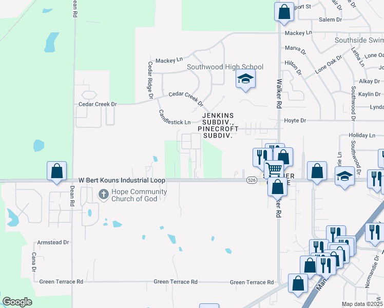 map of restaurants, bars, coffee shops, grocery stores, and more near 108 Fountain View in Shreveport