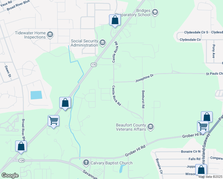 map of restaurants, bars, coffee shops, grocery stores, and more near 12 Josephine Drive in Beaufort