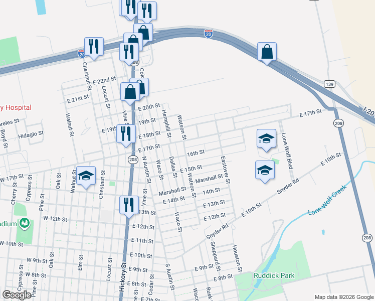 map of restaurants, bars, coffee shops, grocery stores, and more near 915-945 East 17th Street in Colorado City
