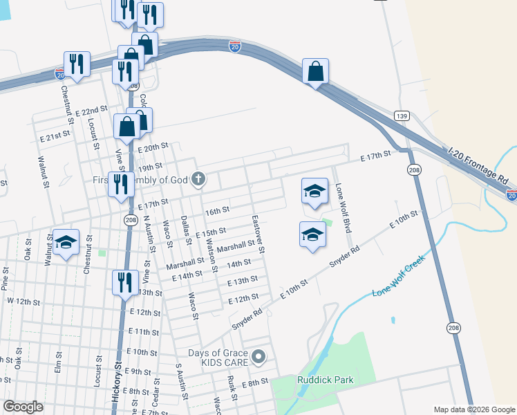 map of restaurants, bars, coffee shops, grocery stores, and more near 1000-1050 16th Street in Colorado City