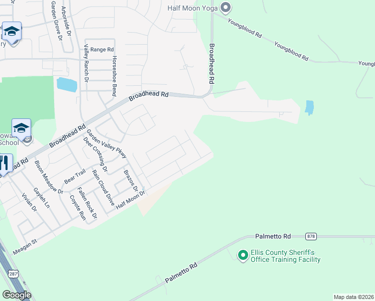 map of restaurants, bars, coffee shops, grocery stores, and more near 103 Willow Lane in Waxahachie