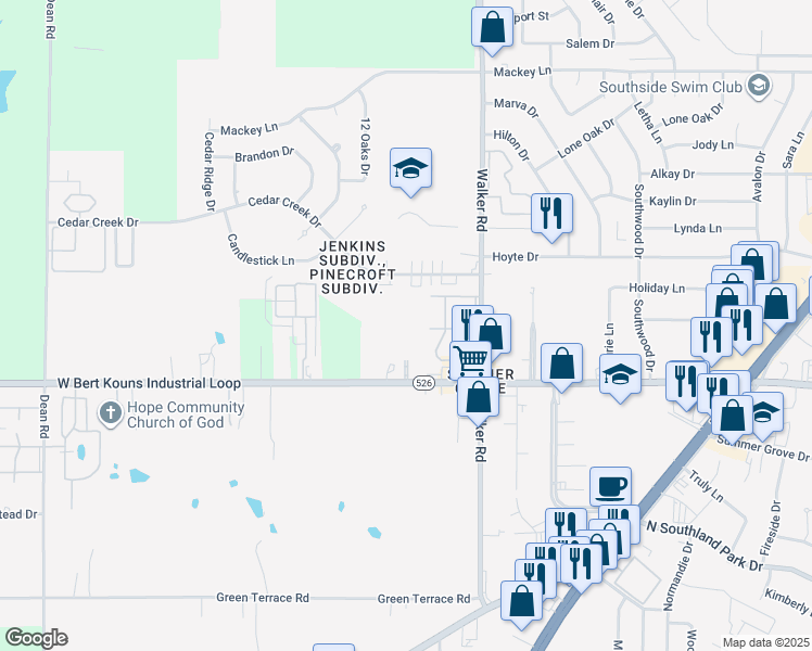 map of restaurants, bars, coffee shops, grocery stores, and more near 3126 West Bert Kouns Industrial Loop in Shreveport