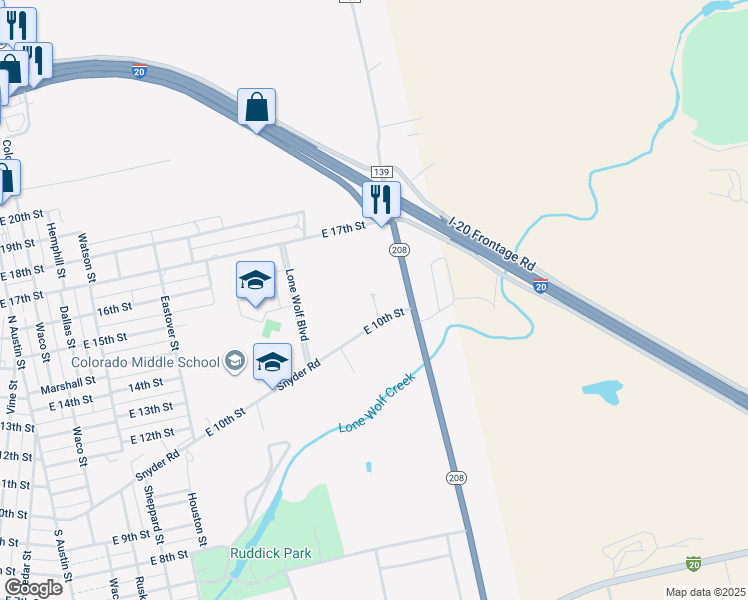 map of restaurants, bars, coffee shops, grocery stores, and more near 1324 East 10th Street in Colorado City