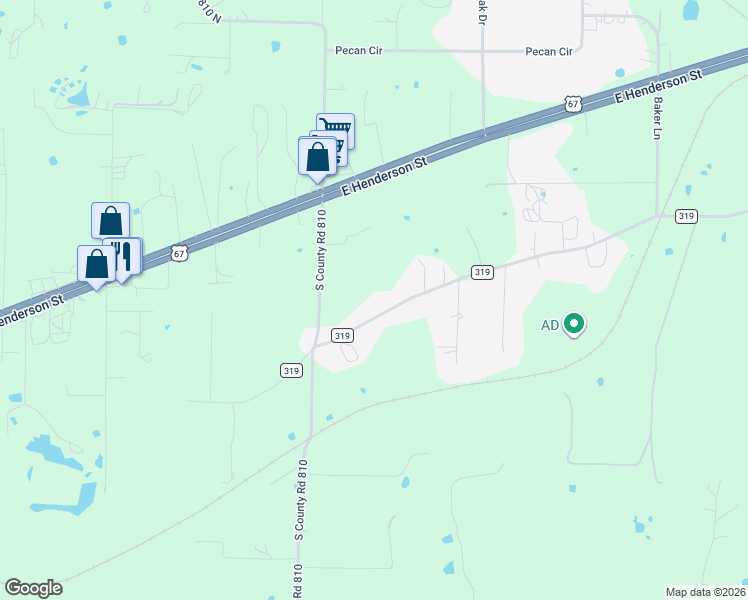 map of restaurants, bars, coffee shops, grocery stores, and more near 5805 County Road 319 in Alvarado