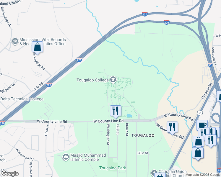 map of restaurants, bars, coffee shops, grocery stores, and more near 500 West County Line Road in Jackson