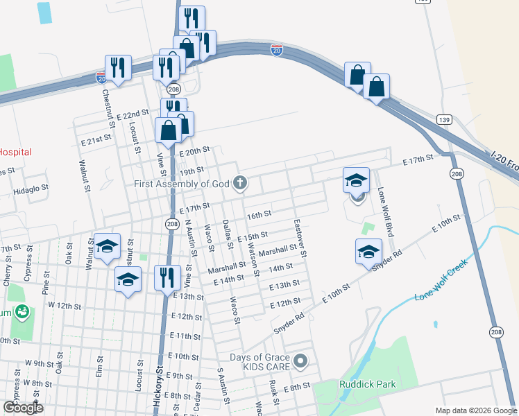 map of restaurants, bars, coffee shops, grocery stores, and more near 915-945 East 17th Street in Colorado City