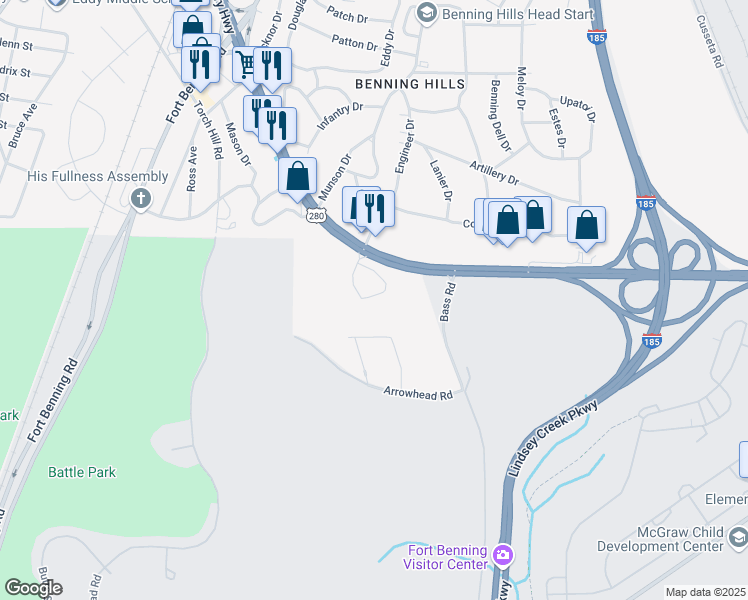 map of restaurants, bars, coffee shops, grocery stores, and more near 4340 Victory Drive in Columbus