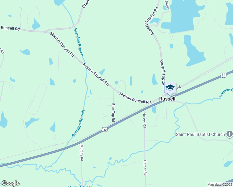 map of restaurants, bars, coffee shops, grocery stores, and more near 1712 Marion Russell Road in Meridian